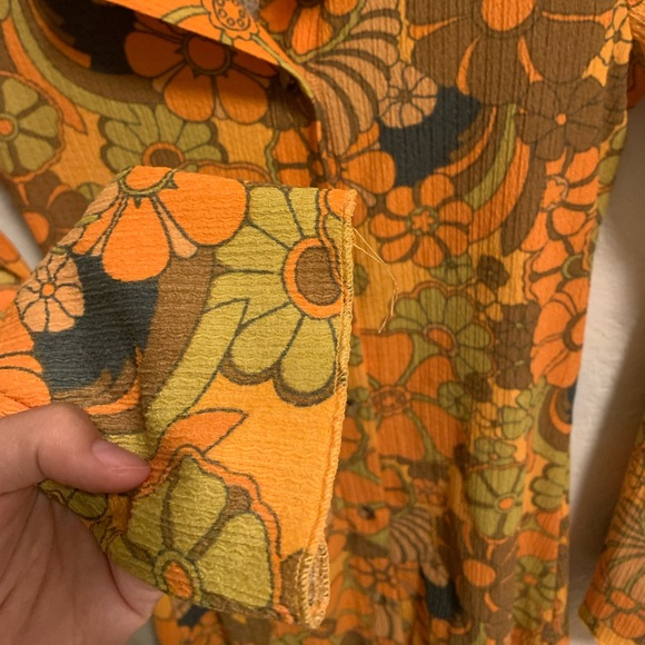 Vintage Floral Orange Dress - Picture 4 of 6